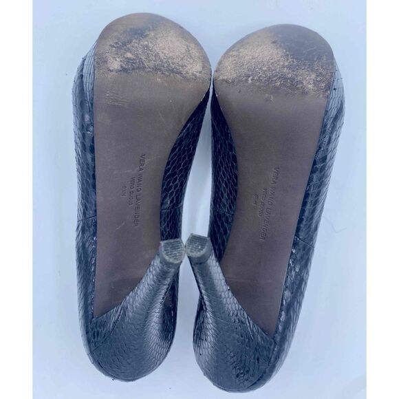 Vera Wang Lavender Peep Toe Black Leather Stiletto Platform Heels Size 8.5 - Picture 5 of 6